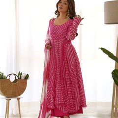 Red bandhani anarkali palazzo set