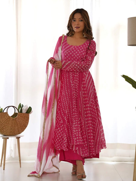 Red bandhani anarkali palazzo set