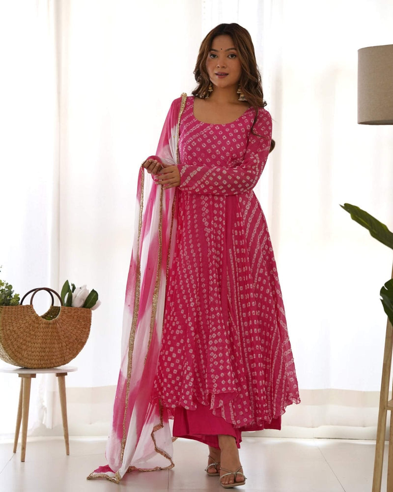 Red bandhani anarkali palazzo set