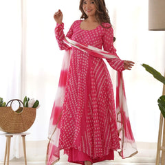 Red bandhani anarkali palazzo set