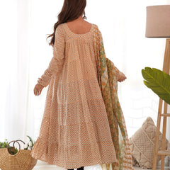Creamy yellow tiered anarkali set