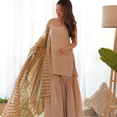 Cream yellow kurta sharara set