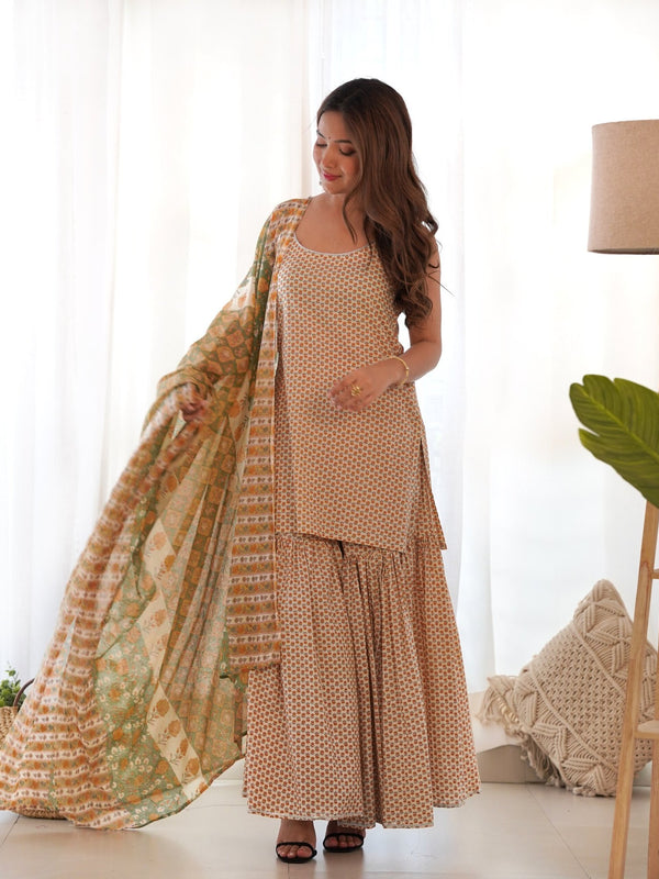 Cream yellow kurta sharara set