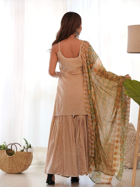 Cream yellow kurta sharara set
