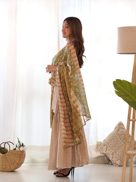 Cream yellow kurta sharara set