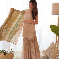 Cream yellow kurta sharara set