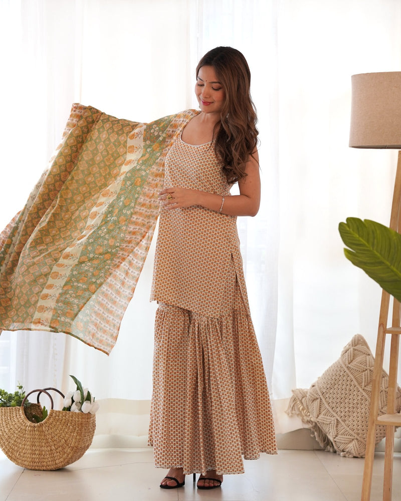 Cream yellow kurta sharara set