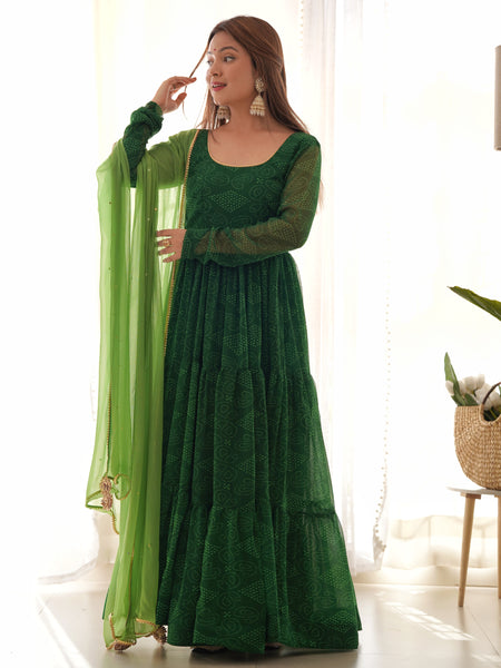 Bandhani Tiered Anarkali Set for Women