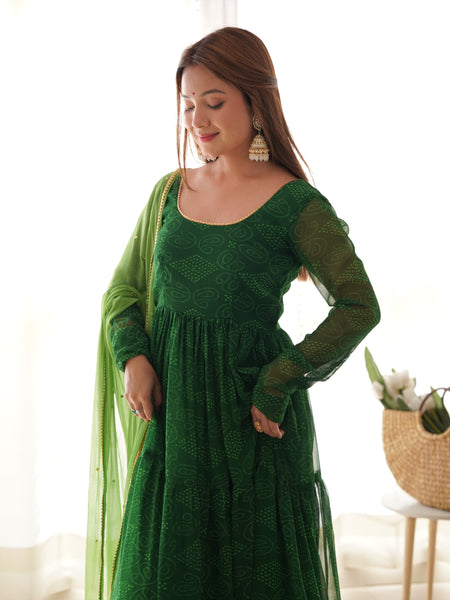 Bandhani Tiered Anarkali Set for Women