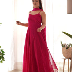 Magenta bandhani anarkali set (set of 2)