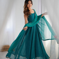 Pine Green Leheriya Anarkali Set with Dupatta