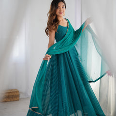 Pine Green Leheriya Anarkali Set with Dupatta