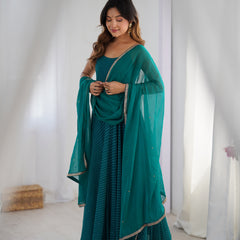 Pine Green Leheriya Anarkali Set with Dupatta