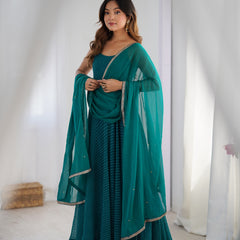Pine Green Leheriya Anarkali Set with Dupatta