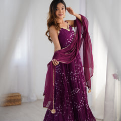 Bandhani Anarkali Set with Chiffon Dupatta