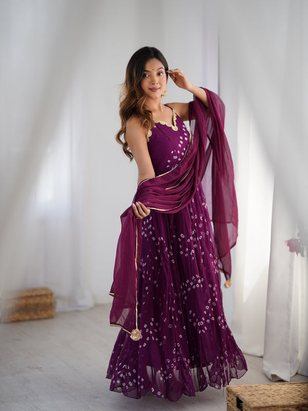 Bandhani Anarkali Set with Chiffon Dupatta