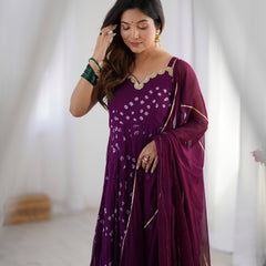 Bandhani Anarkali Set with Chiffon Dupatta