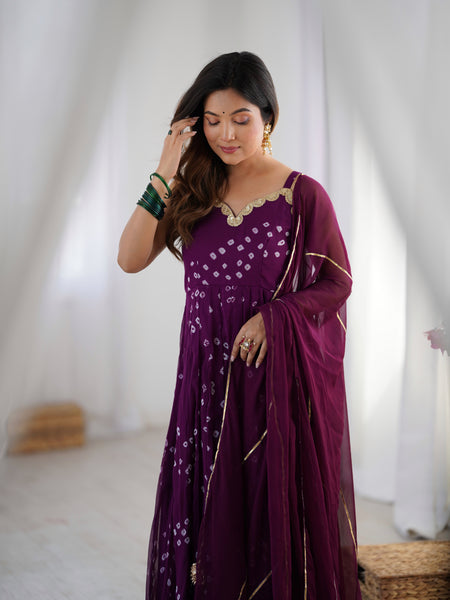 Bandhani Anarkali Set with Chiffon Dupatta