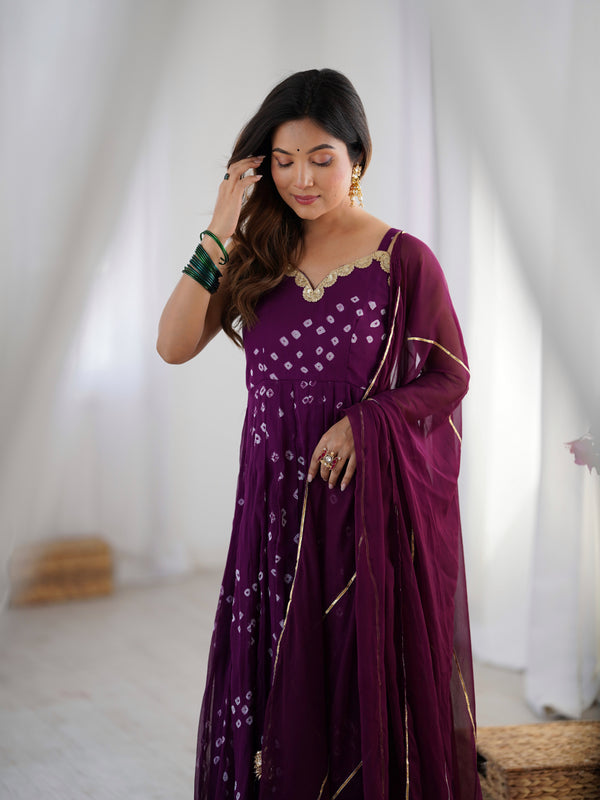 Bandhani Anarkali Set with Chiffon Dupatta