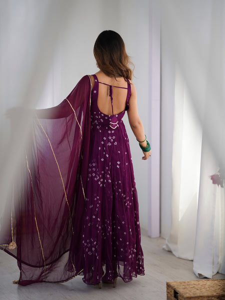 Bandhani Anarkali Set with Chiffon Dupatta