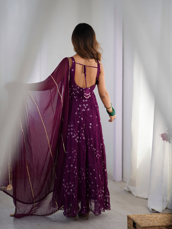Bandhani Anarkali Set with Chiffon Dupatta