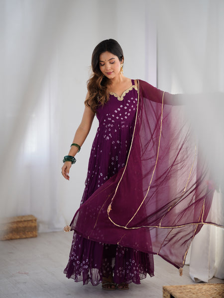 Bandhani Anarkali Set with Chiffon Dupatta