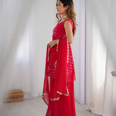 Pink Bandhani Kurta Palazzo Set with Dupatta