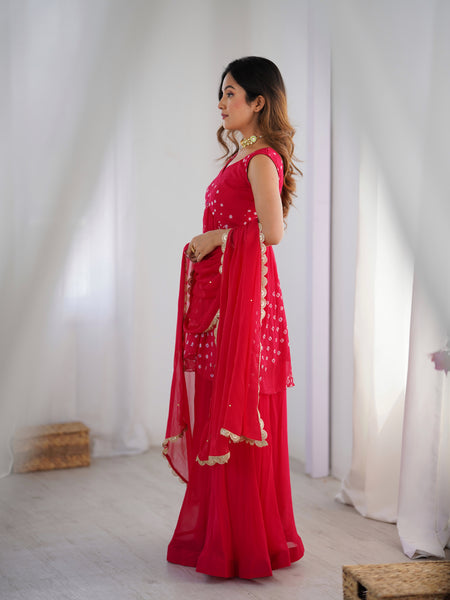 Pink Bandhani Kurta Palazzo Set with Dupatta