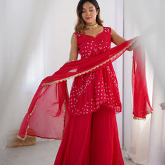 Pink Bandhani Kurta Palazzo Set with Dupatta