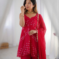 Pink Bandhani Kurta Palazzo Set with Dupatta