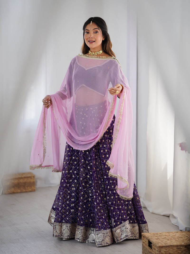 Bandhani Flared Lehenga Set with Dupatta