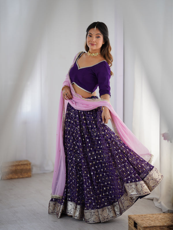 Bandhani Flared Lehenga Set with Dupatta