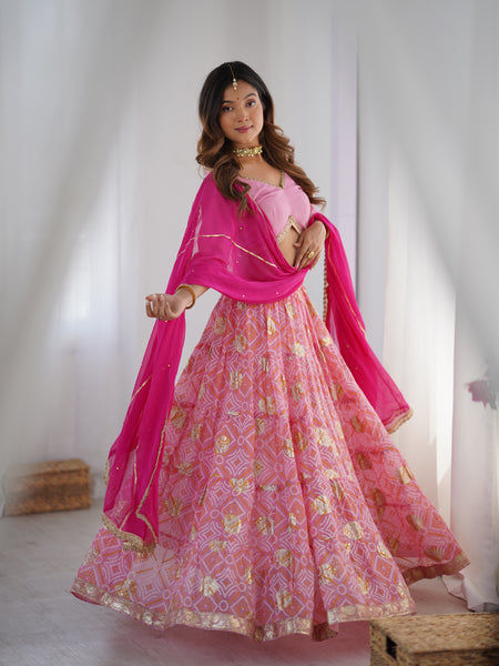 Bandhani Tiered Lehenga Set with Magenta Dupatta