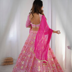 Bandhani Tiered Lehenga Set with Magenta Dupatta