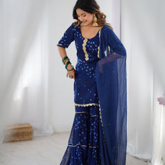 Midnight Blue Bandhani Sharara Kurta Set with Dupatta