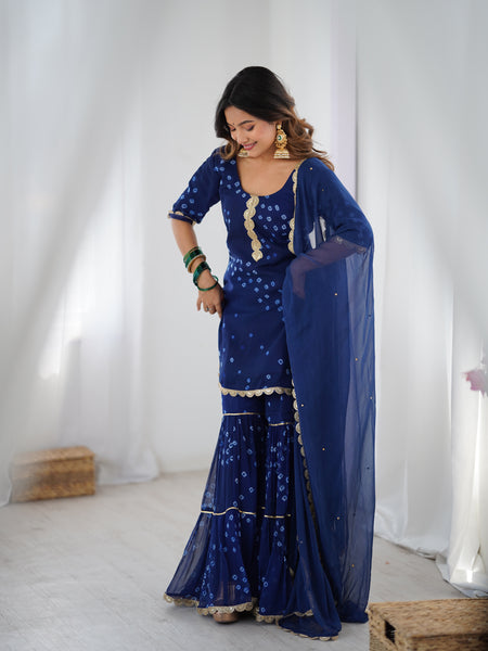 Midnight Blue Bandhani Sharara Kurta Set with Dupatta