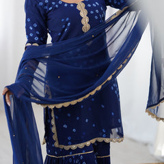 Navy Blue Bandhani Sharara Set with Dupatta