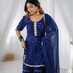 Navy Blue Bandhani Sharara Set with Dupatta