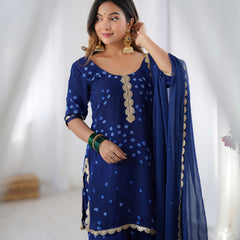 Midnight Blue Bandhani Sharara Kurta Set with Dupatta