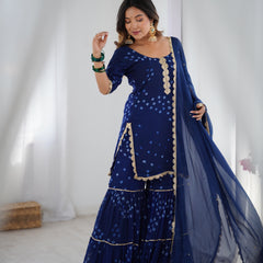 Navy Blue Bandhani Sharara Set with Dupatta