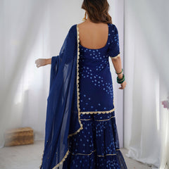 Midnight Blue Bandhani Sharara Kurta Set with Dupatta