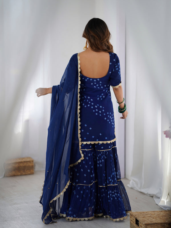 Midnight Blue Bandhani Sharara Kurta Set with Dupatta