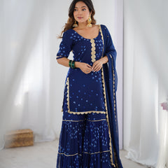 Navy Blue Bandhani Sharara Set with Dupatta