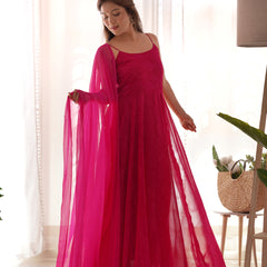 Rani Pink Flared Anarkali Set