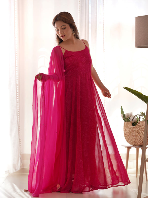 Rani Pink Flared Anarkali Set
