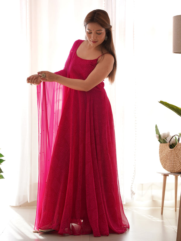 Rani Pink Flared Anarkali Set