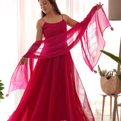 Rani Pink Flared Anarkali Set