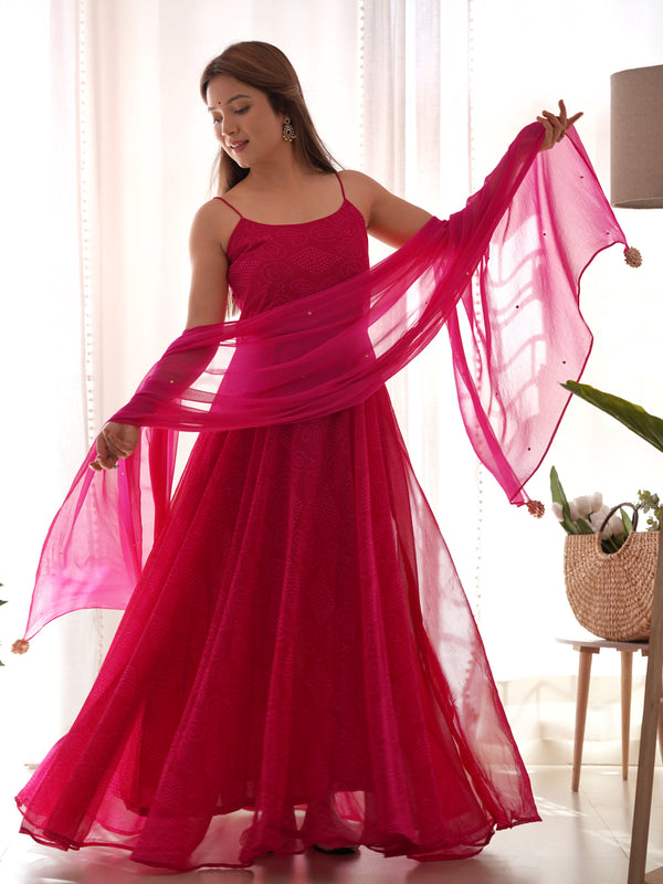 Rani Pink Flared Anarkali Set