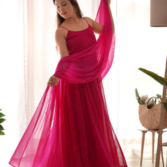 Rani Pink Flared Anarkali Set