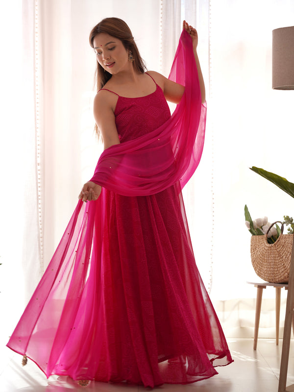 Rani Pink Flared Anarkali Set